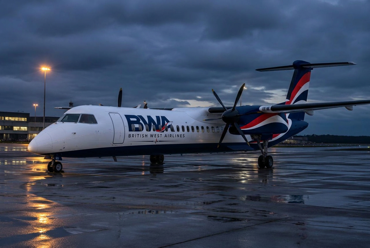 Concept illustration of a De Havilland Dash 8 Q400 in proposed British West Airlines livery